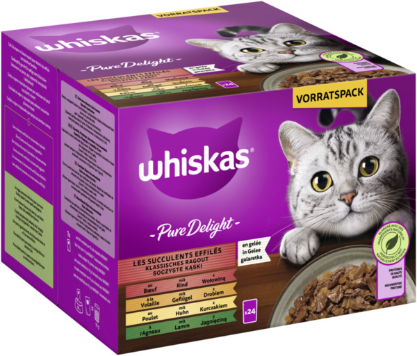 Bild 1 von WHISKAS® PURE DELIGHT Portionsbeutel Multipack Vorteilspack Klassisches Ragout in Gelee 24 x 85g