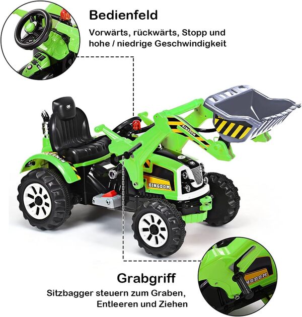 Bild 4 von 12V Kinder Bagger, Kinderbagger 2,5-5 km/h