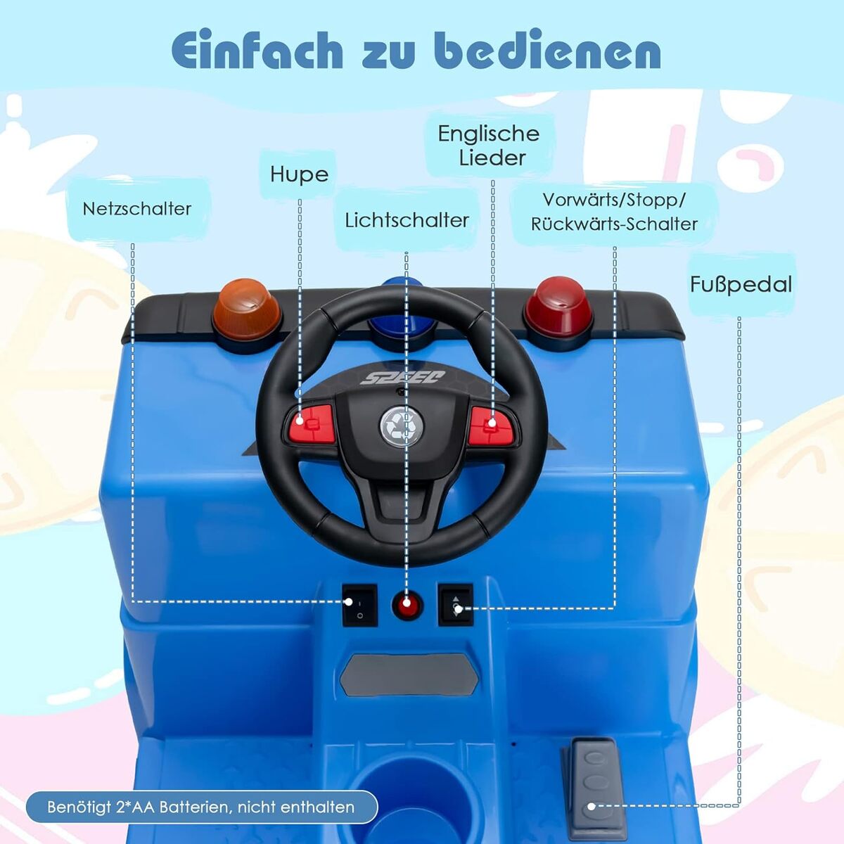 Bild 4 von 12V Kinder Aufsitz Müllwagen mit Musik, Hupen und Licht