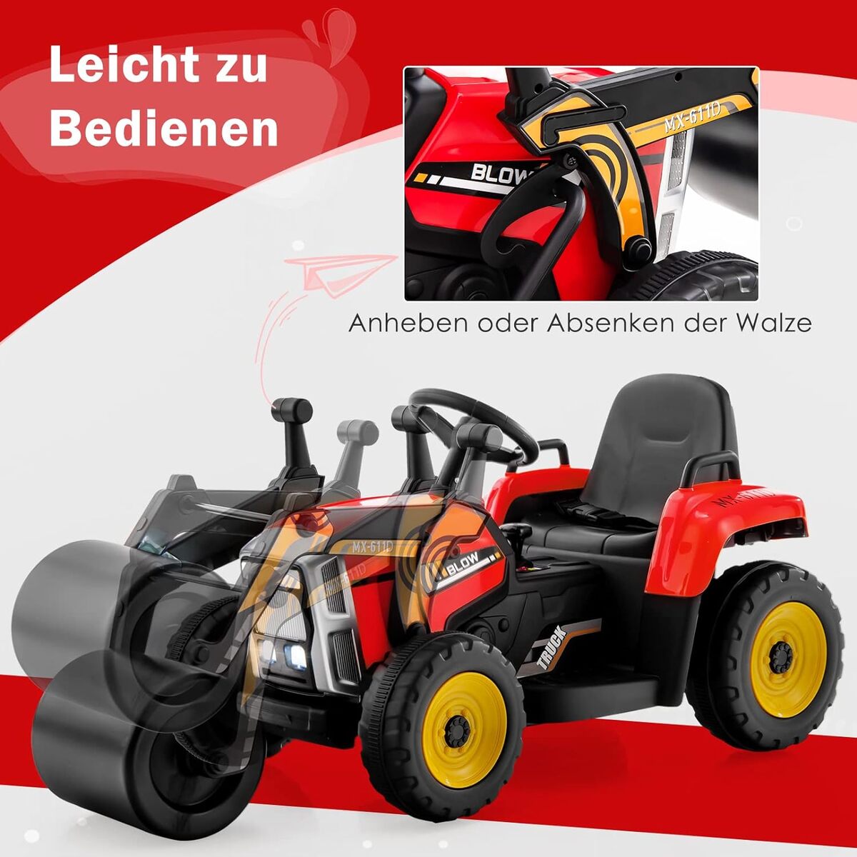 Bild 1 von 12V Kinder Walze mit Musik, Hupen und Scheinwerfer