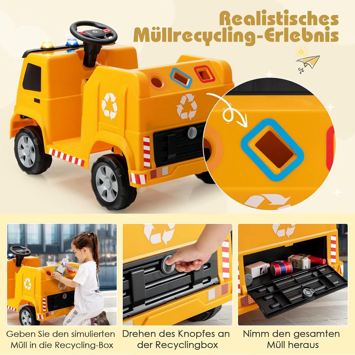 Bild 3 von 12V Kinder Aufsitz Müllwagen mit Musik, Hupen und Licht