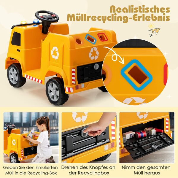 Bild 3 von 12V Kinder Aufsitz Müllwagen mit Musik, Hupen und Licht