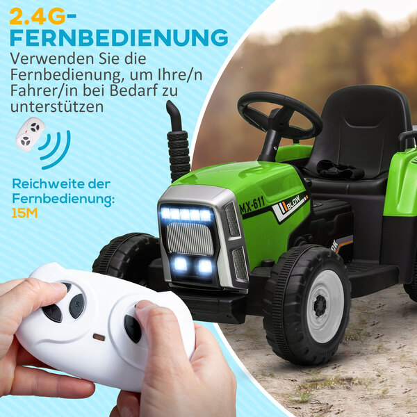 Bild 4 von HOMCOM Elektrischer Traktor Kinder Aufsitztraktor mit MP3 Funktion, 3-6KM/H Grün