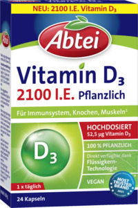 Abtei Vitamin D3 2.100 I.E. pflanzlich Kapseln, 8,8 g
    
    
    24 Flüssigkapseln