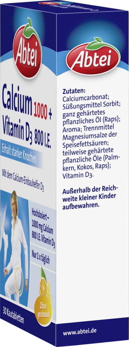 Bild 1 von Abtei Calcium 1.000 + Vitamin D3 800 I.E. Kautabletten, 113 g