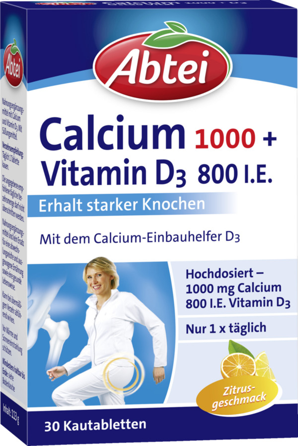 Bild 1 von Abtei Calcium 1.000 + Vitamin D3 800 I.E. Kautabletten, 113 g