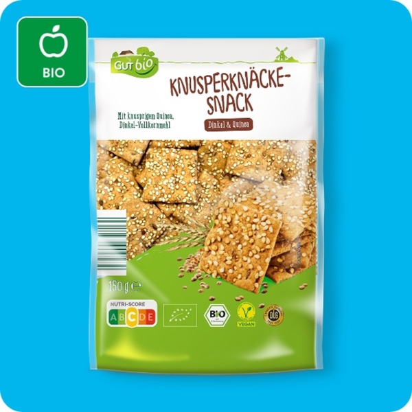 Bild 1 von GUT BIO Bio-Knusperknäcke-Snack, Dinkel & Quinoa: vegan oder Käse & Sesam