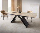 Bild 1 von Esstisch Edge 180-220x100 Keramik Travertin Natur V-Gestell Flachstahl Schwarz ausziehbar