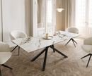 Bild 1 von Esstisch Edge 180-220x100 Keramik Calacatta Luxe Weiß-Gold-Grau Kreuzgestell Rechteck Schwarz ausziehbar