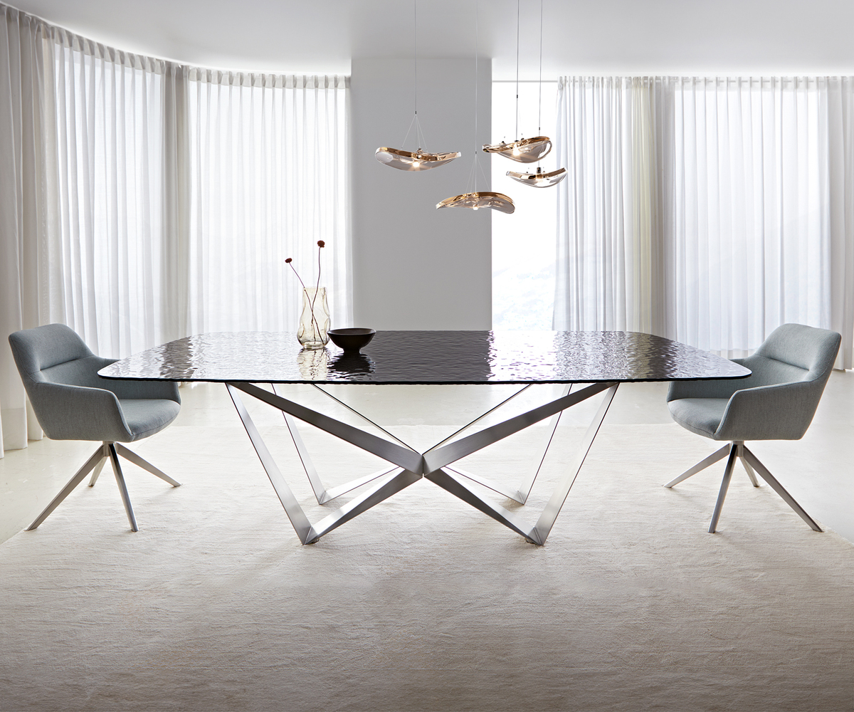 Bild 1 von Esstisch Edge Boot 240x120 Reliefglas Rauchschwarz 3D-Design Spider Flachstahl Edelstahl