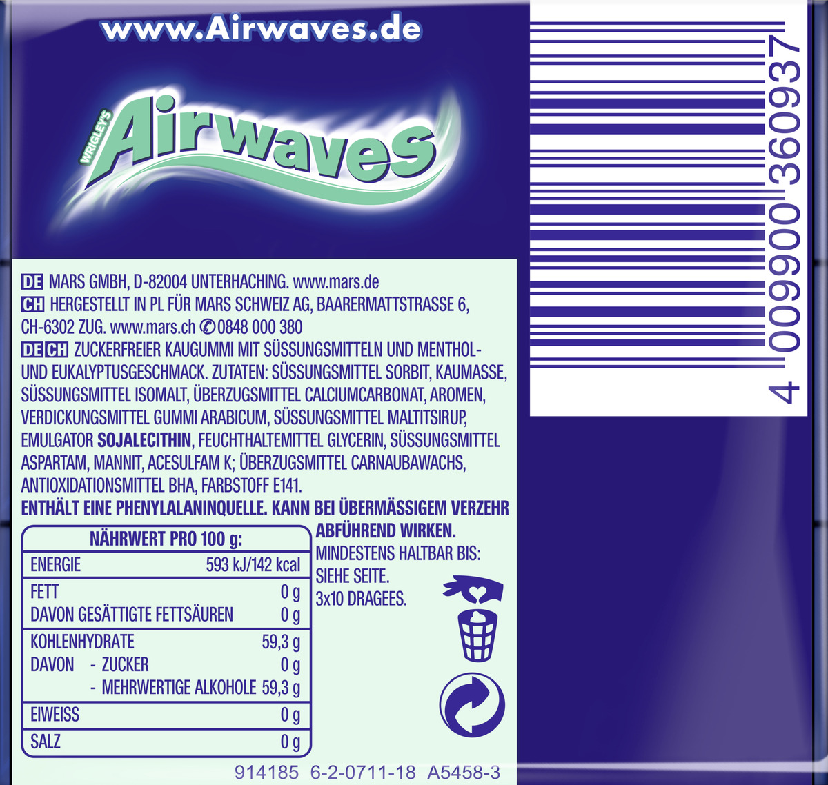 Bild 2 von Wrigley`s Airwaves Eukalyptus Menthol Vorteilspack 3x10 Dragees