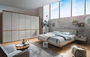 MCA furniture - Schlafzimmer Barcelona in Bianco Eiche-Optik/Farbglas champagner, ca. 180 x 200 cm