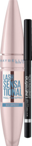 Maybelline New York Lash Sensational Voller-Wimpern-Fächer Mascara Very Black Waterproof + Expression Kajal Nr. 13 Black