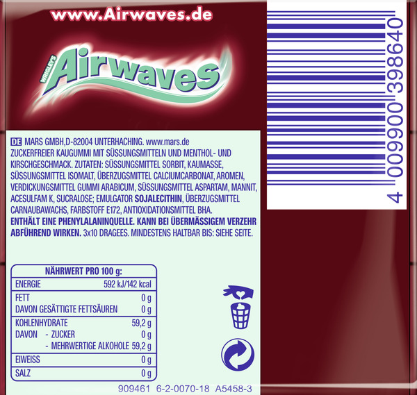 Bild 2 von Wrigley`s Airwaves Kaugummi-Dragees Cherry Menthol Multipack