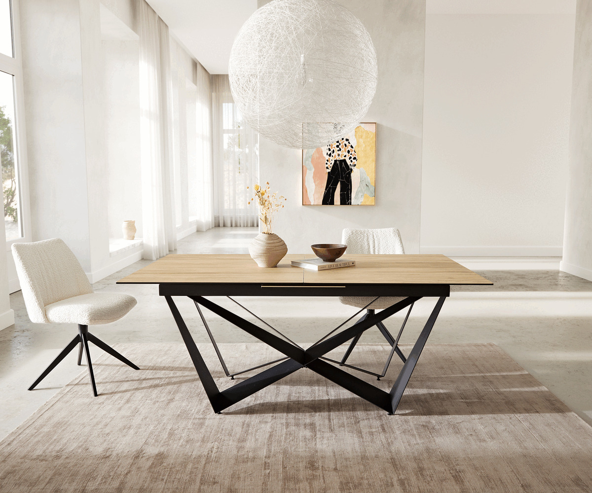 Bild 1 von Esstisch Edge 180-220x100 Keramik Laminam® Sabbia Eichefarbig Spider Flachstahl Schwarz ausziehbar