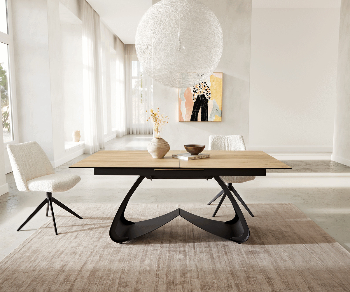 Bild 1 von Esstisch Edge 180-220x100 Keramik Laminam® Sabbia Eichefarbig W-Gestell Schwarz ausziehbar