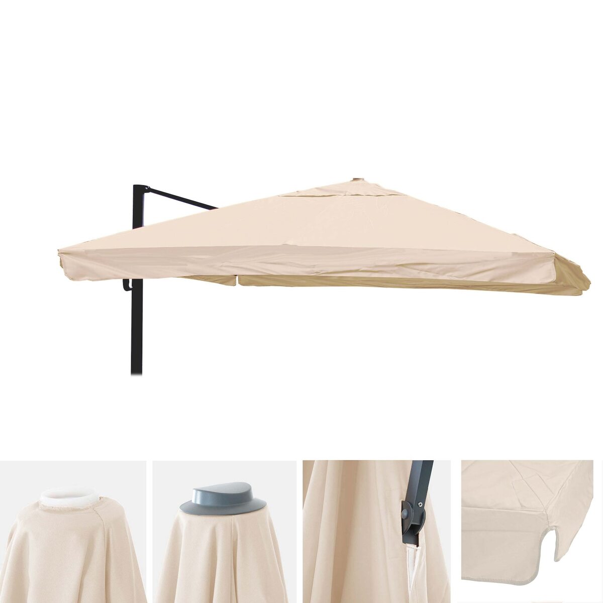 Bild 1 von Ersatz-Bezug für Luxus-Ampelschirm MCW-A96 mit Flap, Sonnenschirmbezug Ersatzbezug, 3x4m (Ø5m) Polyester 4kg ~ creme