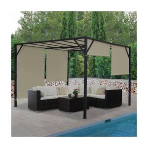 Pergola Beja, Garten Pavillon Terrassenüberdachung, stabiles 6cm-Stahl-Gestell + Schiebedach taupe ~ 3x4m