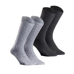 Wandersocken halbhoch warm Winterwandern 2er-Pack - SH100 Jacquard Grau|schwarz