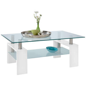 Carryhome Couchtisch, Weiß Hochglanz, Metall, Glas, Holzwerkstoff, rechteckig, eckig, 60x45x100 cm, Wohnzimmer, Wohnzimmertische, Couchtische, Glas-Couchtische