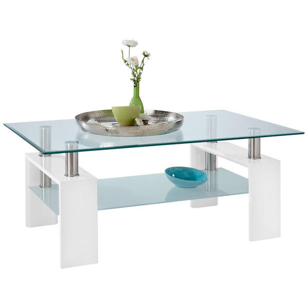 Bild 1 von Carryhome Couchtisch, Weiß Hochglanz, Metall, Glas, Holzwerkstoff, rechteckig, eckig, 60x45x100 cm, Wohnzimmer, Wohnzimmertische, Couchtische, Glas-Couchtische