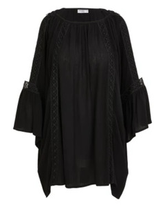 Schwarze Bluse, Janina curved, mit Spitze, schwarz