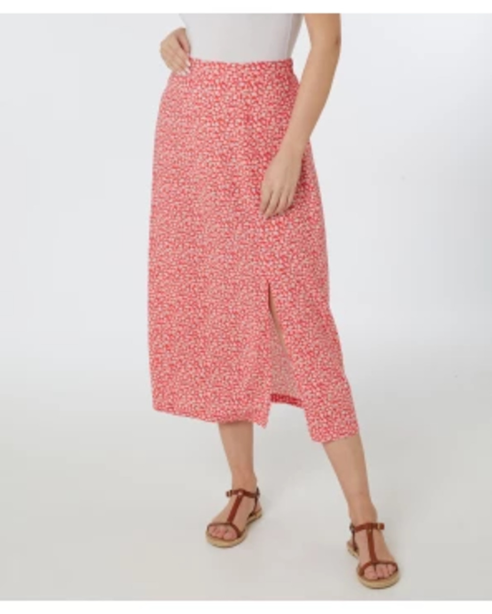 Bild 1 von Geblümter Midirock, Janina, teilelastischer Bund, rot bedruckt