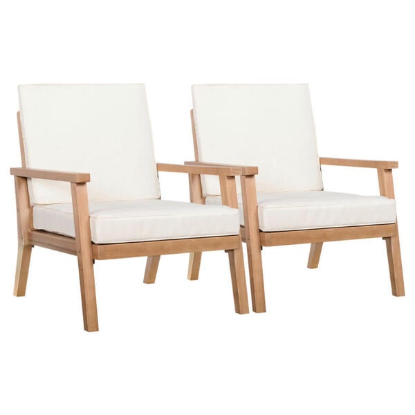 Bild 1 von Outsunny Gartenstühle mit Kissen beige Holz B/H/L: ca. 77,5x74,5x66 cm