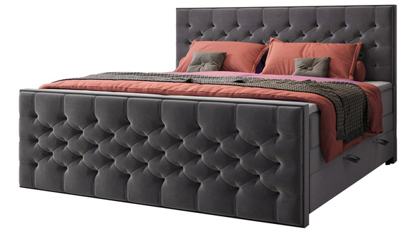 Bild 1 von Boxspringbett 200 x 200 cm mit Bettkasten grau - LANCIANO