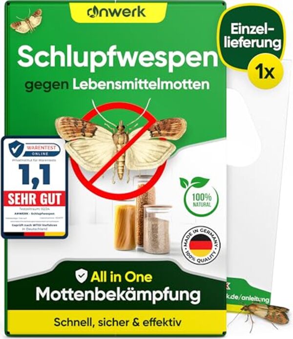 Bild 1 von anwerk® Schlupfwespen gegen Lebensmittelmotten - X Karten à 1 Lieferungen - Effektiv Lebensmittel Motten bekämpfen - Alternative zur Mottenfalle, Mottenspray, Pheromonfalle