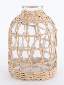 Glasvase mit Naturgeflecht, Höhe 17cm
                 
                                                        Beige