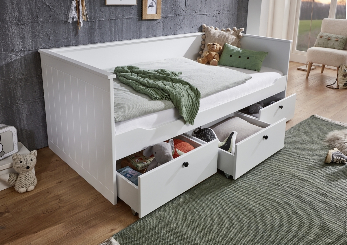 Bild 4 von Funktionsbett eLeona 90x200 cm ohne Lattenrost, mit 3 Schubladen, Ausf. Weiß lackiert