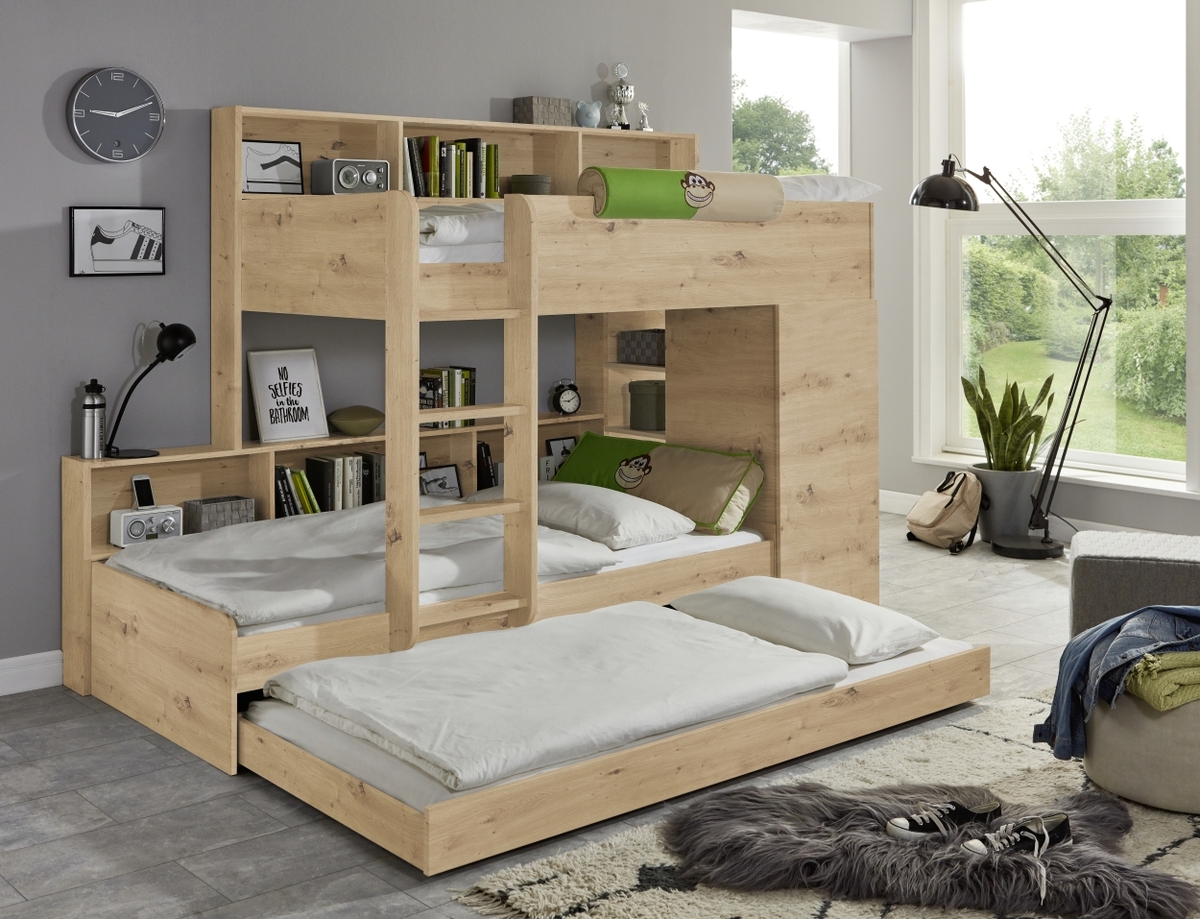 Bild 4 von Etagenbett Sina 2 LF 90x200 cm, inkl. Kleiderschrank und Bettschublade, Dekor Eiche Artisan