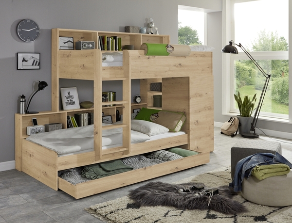 Bild 3 von Etagenbett Sina 2 LF 90x200 cm, inkl. Kleiderschrank und Bettschublade, Dekor Eiche Artisan