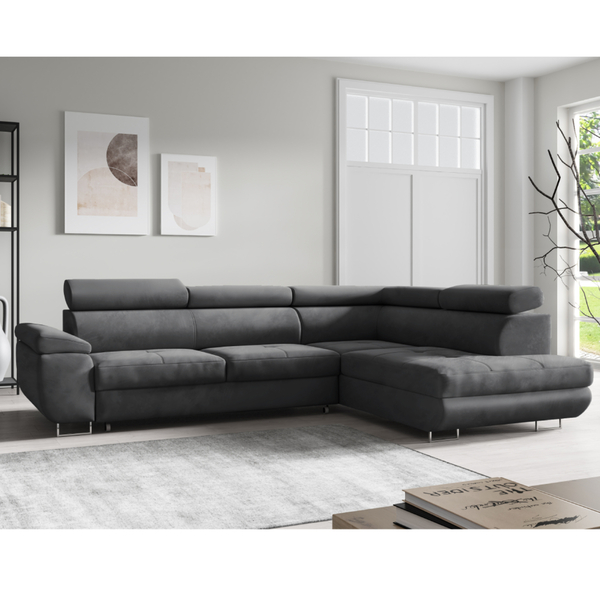 Bild 1 von Wohnlandschaft Ecksofa Monaco Samt Grau mit Bett Bettkasten Kopfteilverstellung Bett Sofa Schlafsofa