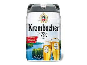 Krombacher Pils 5 Liter Liter Bierfass mit Zapfhahn, Pfandfrei 4,8 % Vol