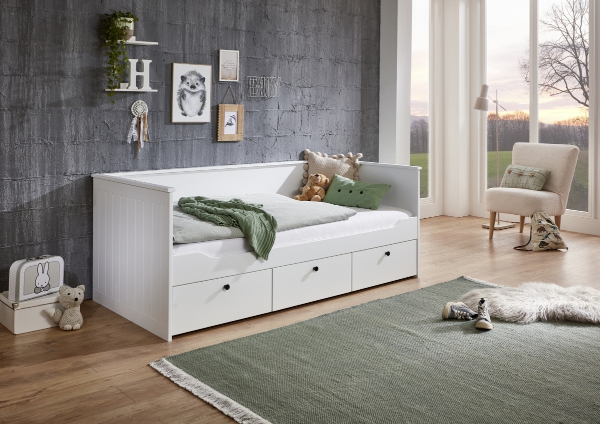 Bild 1 von Funktionsbett eLeona 90x200 cm ohne Lattenrost, mit 3 Schubladen, Ausf. Weiß lackiert