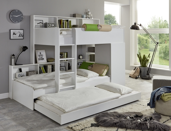 Bild 3 von Etagenbett Sina 2 LF 90x200 cm, inkl. inkl. Kleiderschrank und Bettschublade, Dekor Weiß