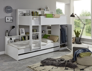 Etagenbett Sina 2 LF 90x200 cm, inkl. inkl. Kleiderschrank und Bettschublade, Dekor Weiß