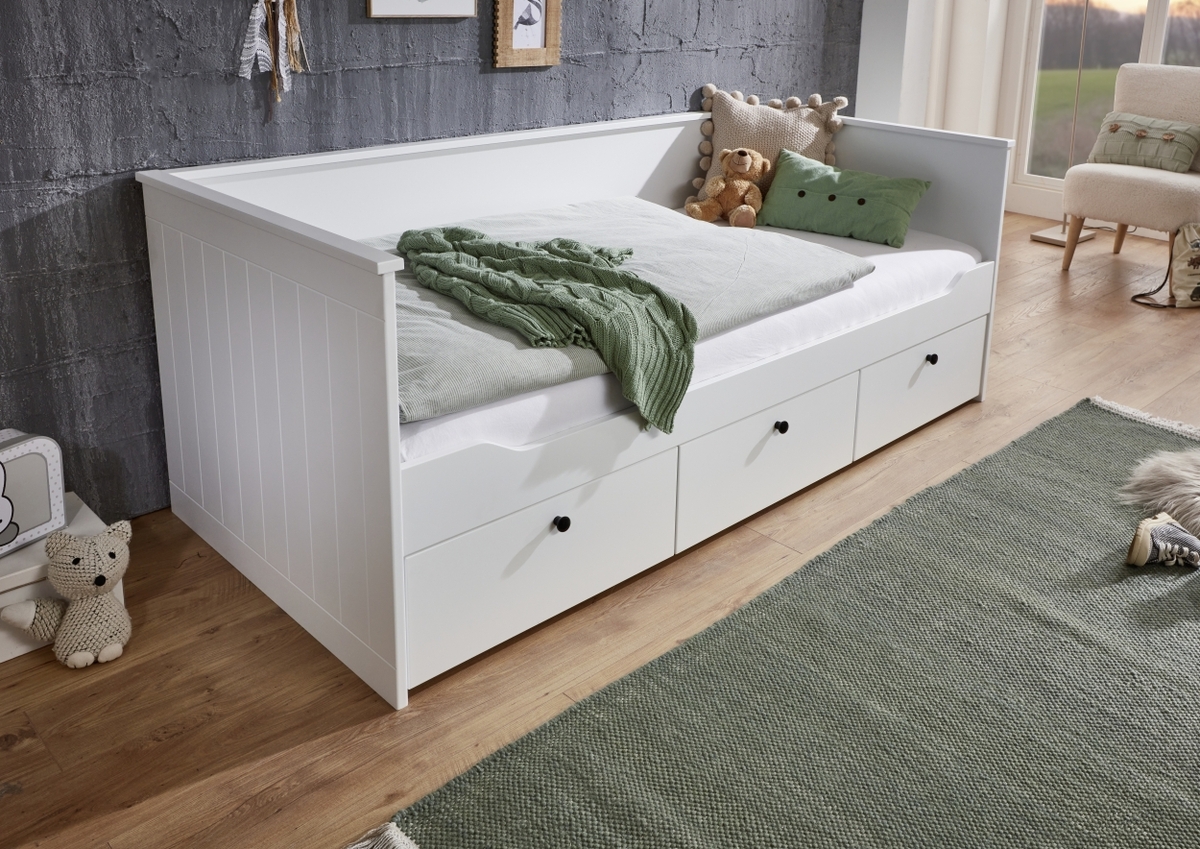 Bild 2 von Funktionsbett eLeona 90x200 cm mit Lattenrost, mit 3 Schubladen, Ausf. Weiß lackiert