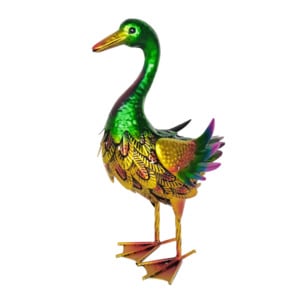 Metall-Gartenfigur - Ente regenbogenfarben metallic