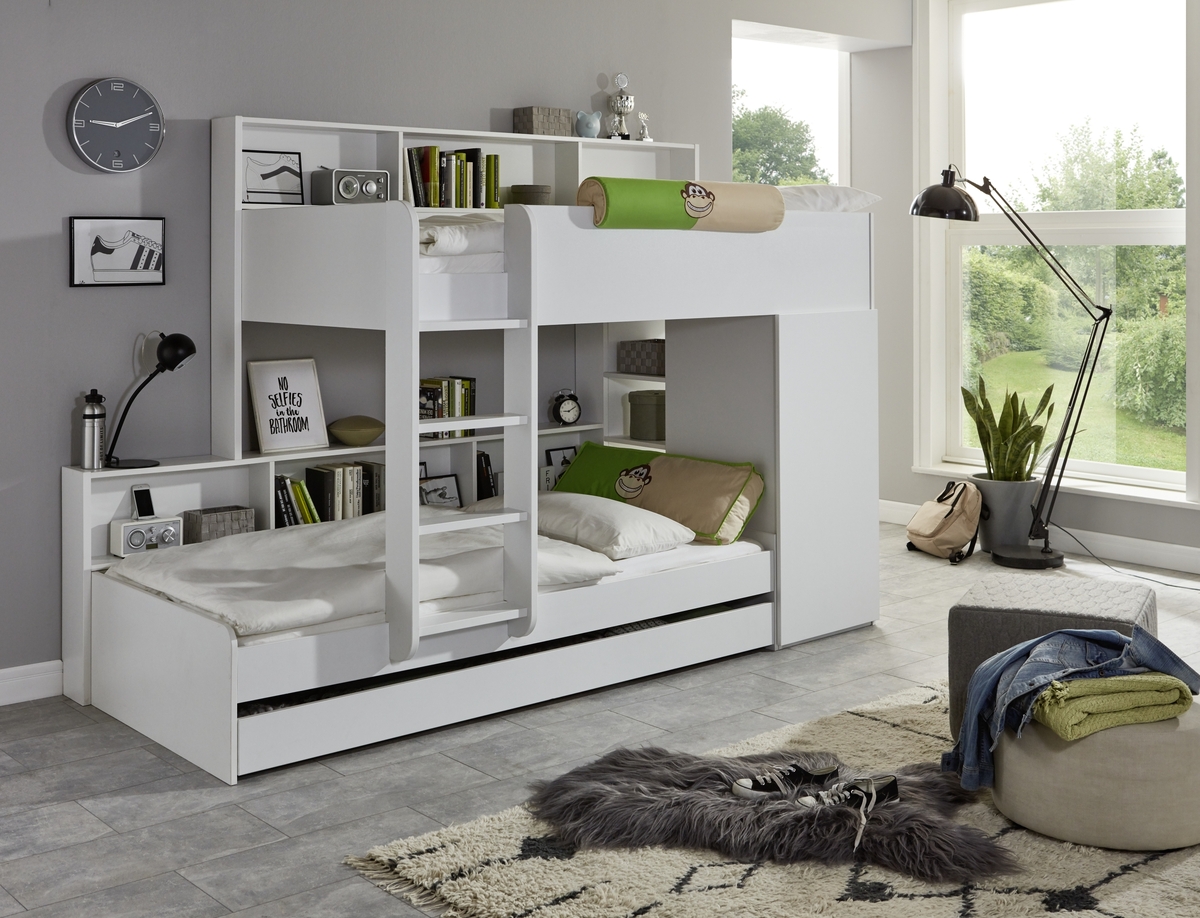 Bild 2 von Etagenbett Sina 2 LF 90x200 cm, inkl. inkl. Kleiderschrank und Bettschublade, Dekor Weiß