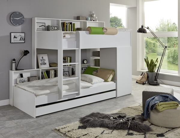 Bild 2 von Etagenbett Sina 2 LF 90x200 cm, inkl. inkl. Kleiderschrank und Bettschublade, Dekor Weiß