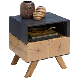 Carryhome Beistelltisch eiche rechteckig eichefarben, dunkelgrau , Kik , Holz , 1 Schubladen , 45x50x40 cm , 3D-Folie,Nachbildung , 002798002004