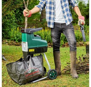 Gardebruk Häcksler, Elektrischer Leisehäcksler 2800W max. 44mm Aststärke 2x 60L Auffangbeutel Gartenhäcksler Walzenhäcksler Schredder