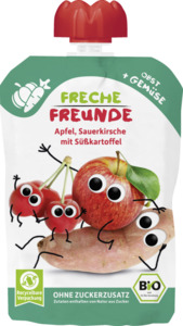 Freche Freunde Bio Quetschie Apfel, Sauerkirsche mit Süßkartoffel, 100 g