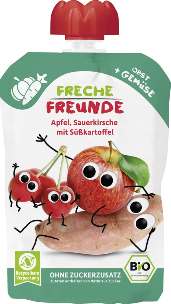 Bild 1 von Freche Freunde Bio Quetschie Apfel, Sauerkirsche mit Süßkartoffel, 100 g