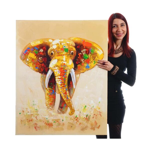 Bild 1 von Wandbild Elefant, 100% handgemaltes Ölgemälde Gemälde XL, 100x80cm