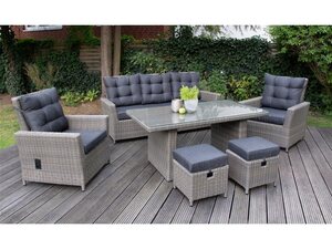 bellavista - Home&Garden® Loungeset »Aluminium Gartenmöbel Dininglounge Asti 19-teilig«, (Set, 19-tlg., 1x Sofa, 2x Sessel, 2x Hocker, 1x Tisch), 19-teilige Rattanlounge mit Aluminiumuntergestell