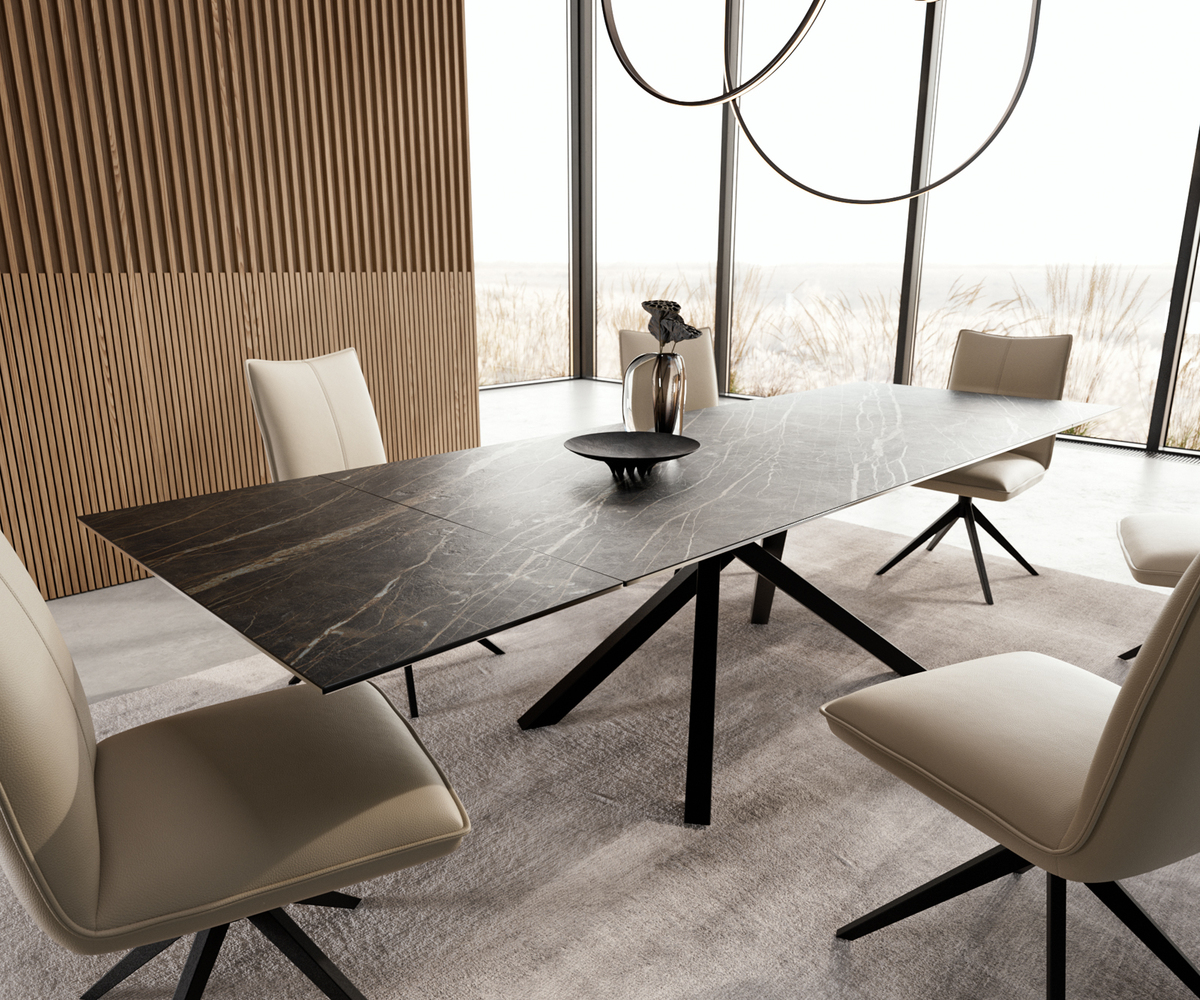 Bild 1 von Esstisch Edge 200-300x100 Keramik Laminam®Noir Desir Braun Kreuzgestell Rechteck Schwarz ausziehbar